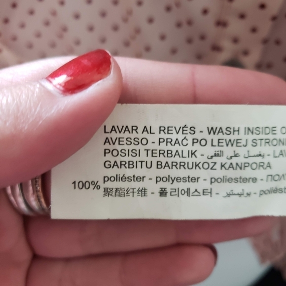 Zara Women's Small Sheer Light Pink Long Sleeve Blouse Red Velvet Polka Dots Top - Picture 5 of 9